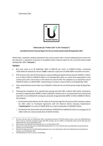 Thumbnail Yellow Cake plc Financial Report 2021-h1