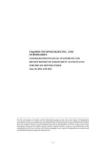 Thumbnail ChipMOS Technologies Half-year Report 2024-h1