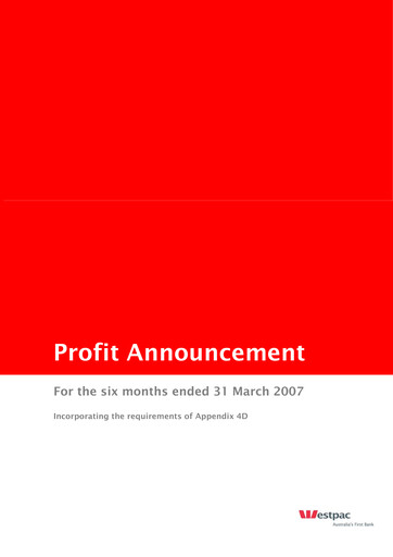 Thumbnail Westpac Banking Half-year Report 2007-h1