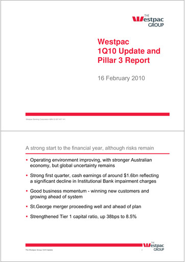Thumbnail Westpac Banking Quarterly Report 2010-q1