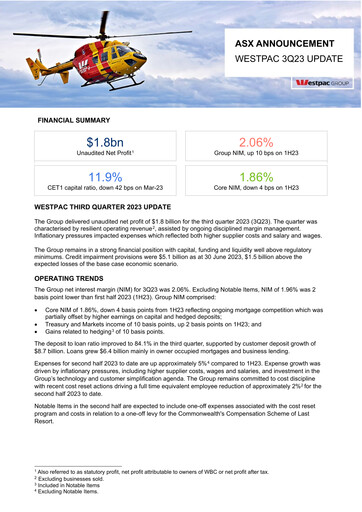 Thumbnail Westpac Banking Quarterly Report 2023-q3