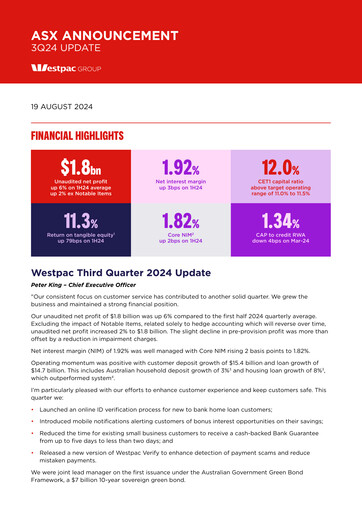 Thumbnail Westpac Banking Quarterly Report 2024-q3
