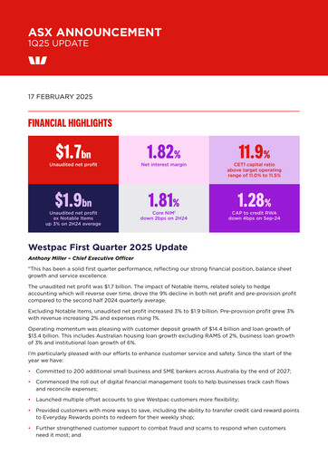 Vorschaubild Westpac Banking Quartalsbericht 2025-q1