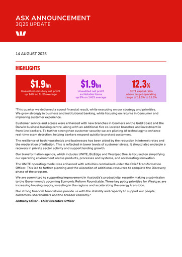 Vorschaubild Westpac Banking Quartalsbericht 2025-q3