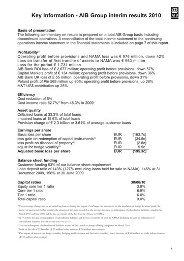 Thumbnail AIB Group (Allied Irish Banks)  Half-year Report 2010-h1