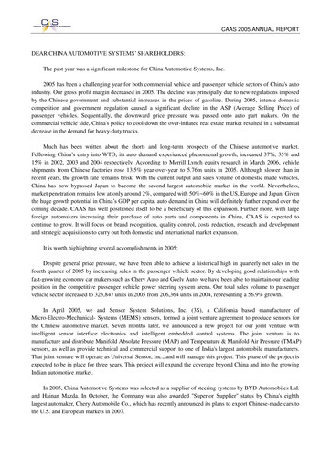 Thumbnail China Automotive Systems Annual Report 2005