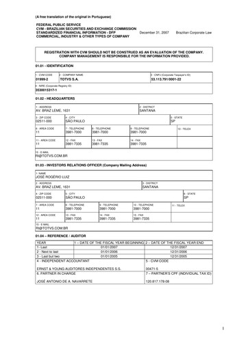 Thumbnail TOTVS Financial Statement 2007