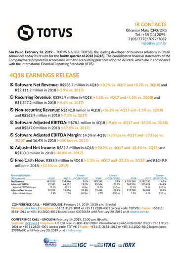 Thumbnail TOTVS Quarterly Report 2018-q4