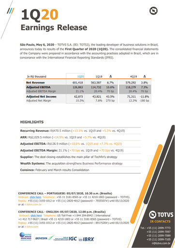 Thumbnail TOTVS Quarterly Report 2020-q1