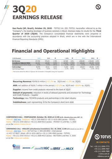 Thumbnail TOTVS Quarterly Report 2020-q3