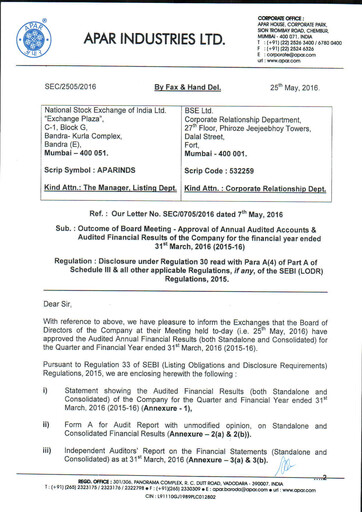 Thumbnail Apar Industries Financial Report 2015-2016