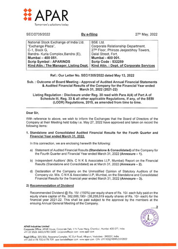 Thumbnail Apar Industries Financial Report 2021-2022
