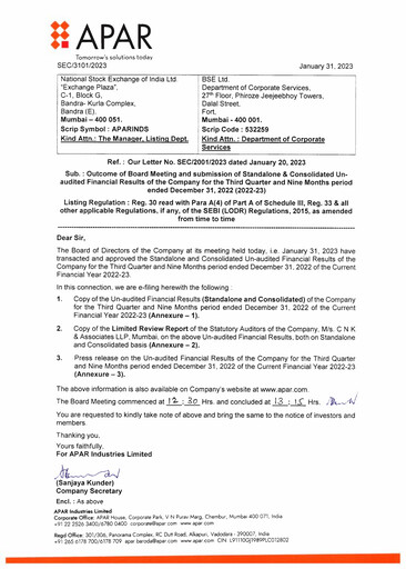 Thumbnail Apar Industries Quarterly Report 2022-q3