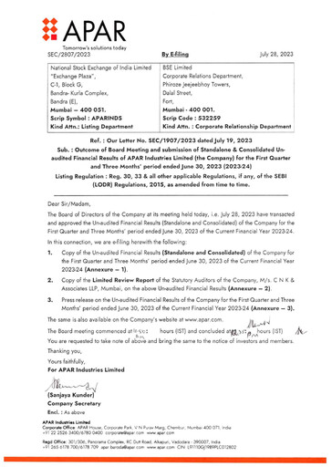 Thumbnail Apar Industries Quarterly Report 2023-q1