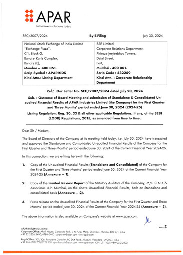 Thumbnail Apar Industries Quarterly Report 2024-q1