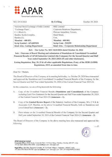 Thumbnail Apar Industries Quarterly Report 2024-q2