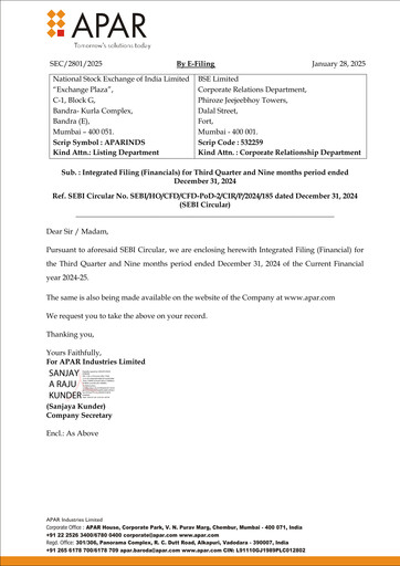 Thumbnail Apar Industries Quarterly Report 2024-q3