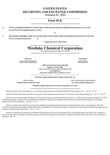 Thumbnail Westlake Corporation
 Annual Report 2012