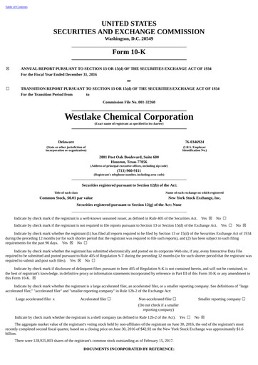 Thumbnail Westlake Corporation
 Annual Report 2016