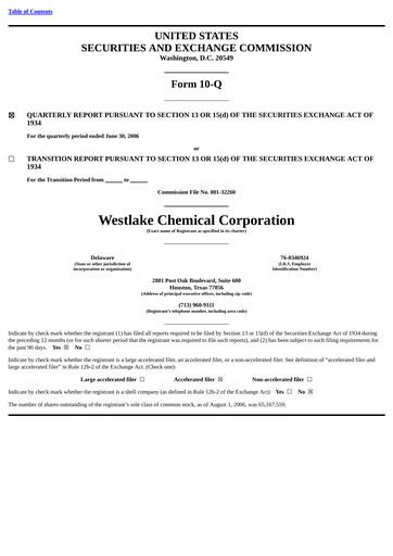 Thumbnail Westlake Corporation
 Quarterly Report 2006-q2