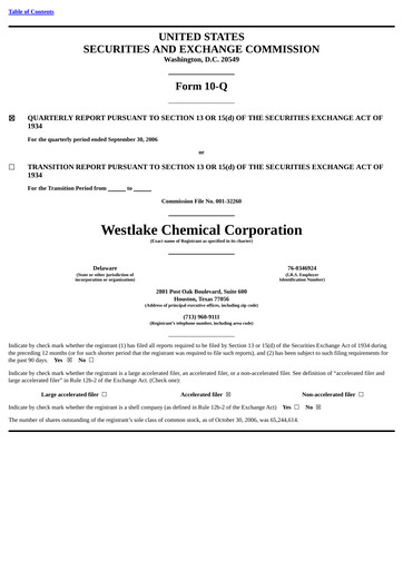 Thumbnail Westlake Corporation
 Quarterly Report 2006-q3