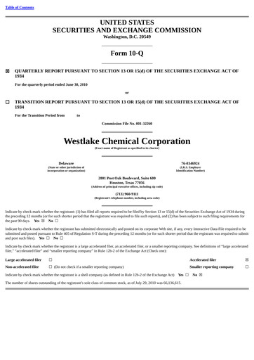 Thumbnail Westlake Corporation
 Quarterly Report 2010-q2