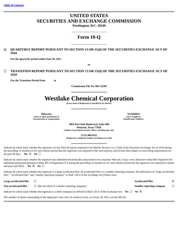 Thumbnail Westlake Corporation
 Quarterly Report 2011-q2