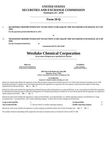 Thumbnail Westlake Corporation
 Quarterly Report 2013-q1