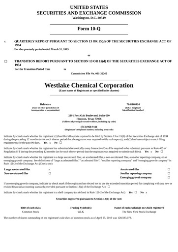 Thumbnail Westlake Corporation
 Quarterly Report 2019-q1