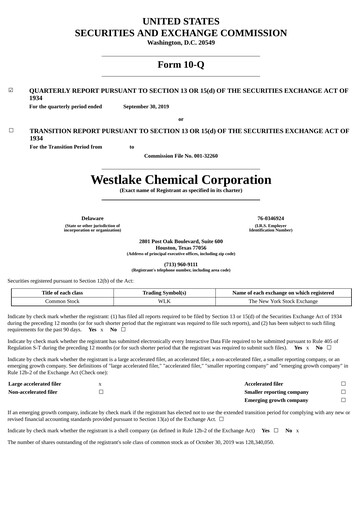 Thumbnail Westlake Corporation
 Quarterly Report 2019-q3