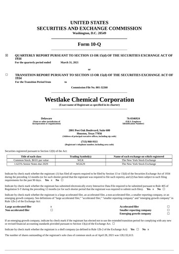 Thumbnail Westlake Corporation
 Quarterly Report 2021-q1