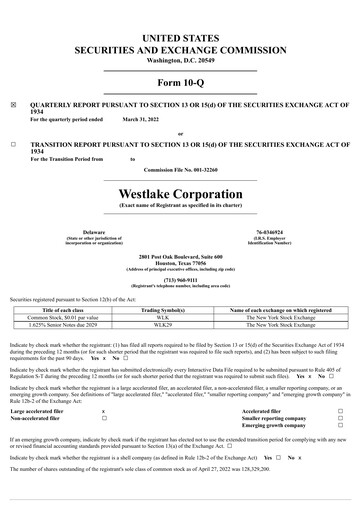 Thumbnail Westlake Corporation
 Quarterly Report 2022-q1