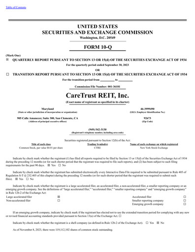 Thumbnail CareTrust REIT
 Quarterly Report 2023-q3