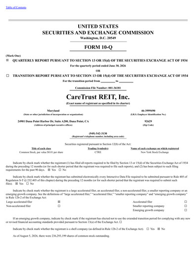 Thumbnail CareTrust REIT
 Quarterly Report 2026-q2