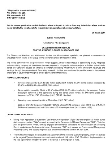 Vorschaubild Jubilee Metals Group Halbjahresbericht fy2014-h1