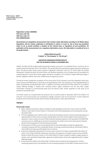 Vorschaubild Jubilee Metals Group Halbjahresbericht fy2022-h1