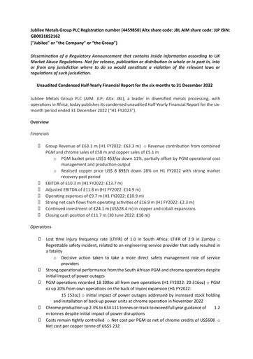 Vorschaubild Jubilee Metals Group Halbjahresbericht fy2023-h1