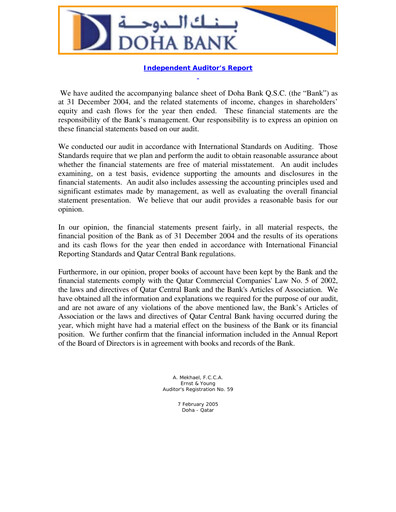 Thumbnail Doha Bank Financial Statement 2004