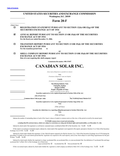 Miniature Canadian Solar
 Rapport annuel 2006