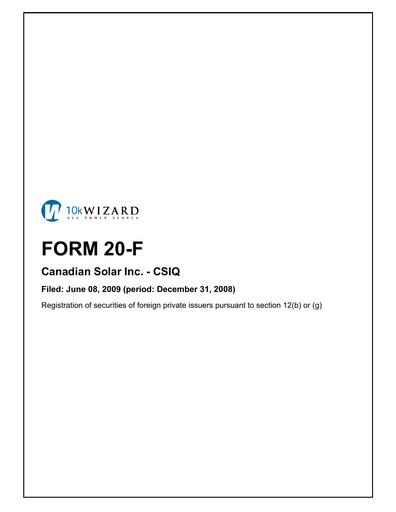 Miniature Canadian Solar
 Rapport annuel 2008