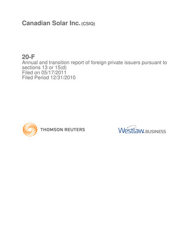 Miniature Canadian Solar
 Rapport annuel 2010