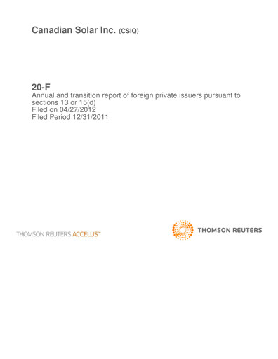Miniature Canadian Solar
 Rapport annuel 2011