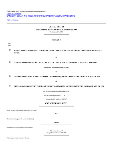 Miniature Canadian Solar
 Rapport annuel 2012