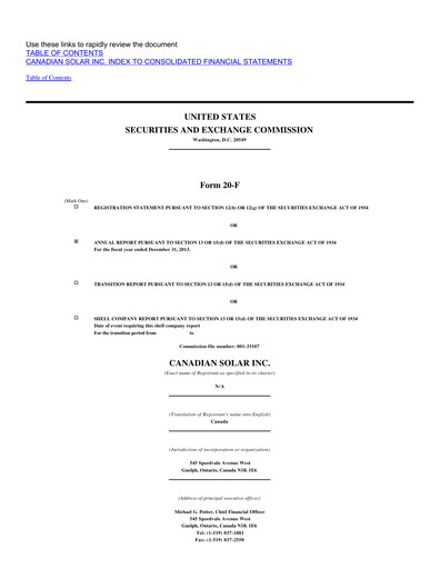 Miniature Canadian Solar
 Rapport annuel 2013