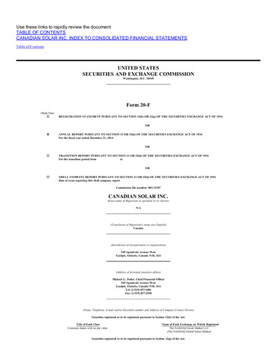 Miniature Canadian Solar
 Rapport annuel 2014