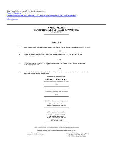 Miniature Canadian Solar
 Rapport annuel 2016