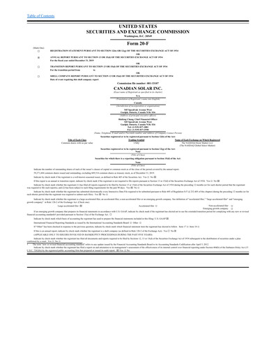 Miniature Canadian Solar
 Rapport annuel 2019