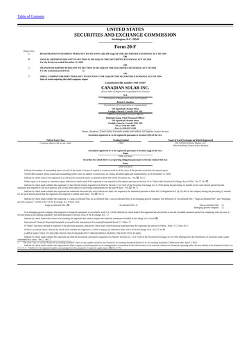 Miniature Canadian Solar
 Rapport annuel 2020