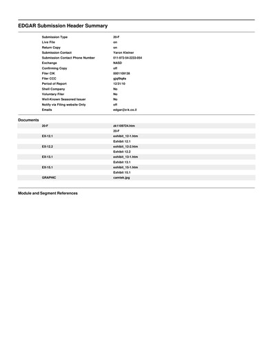 Thumbnail Camtek Annual Report 2010