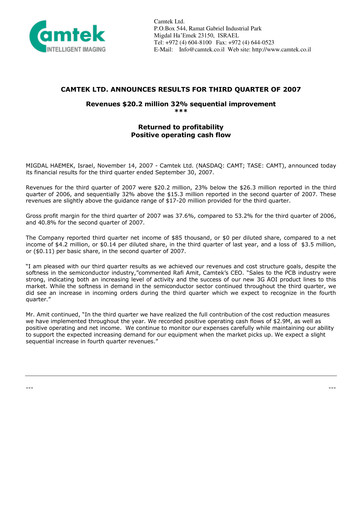 Thumbnail Camtek Quarterly Report 2007-q3